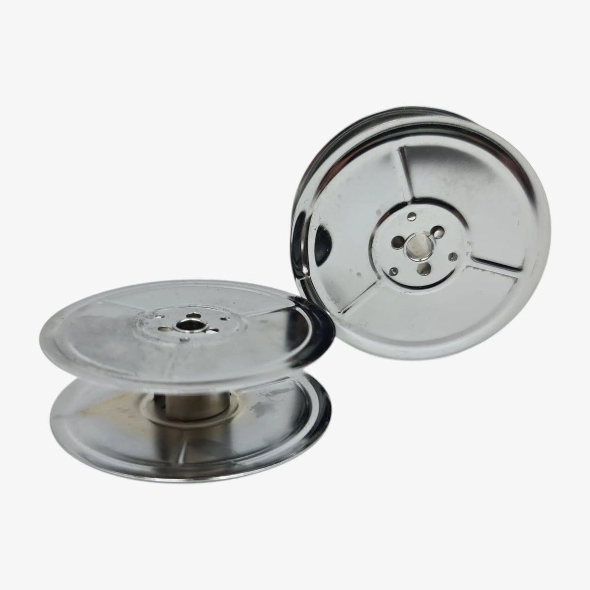 Chrome-Plated Silver Metal Ribbon Spools, German Typewriters, DIN 2103 El Granero Typewriter.Company