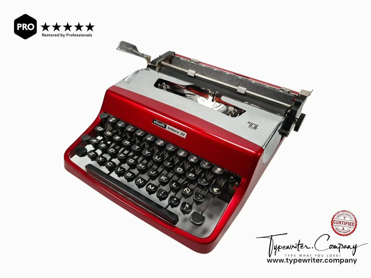Olivetti Lettera 32 Pro Bourgogne et Argent Machine à Écrire Manuelle Vintage, Rénovée - ElGranero Typewriter.Company