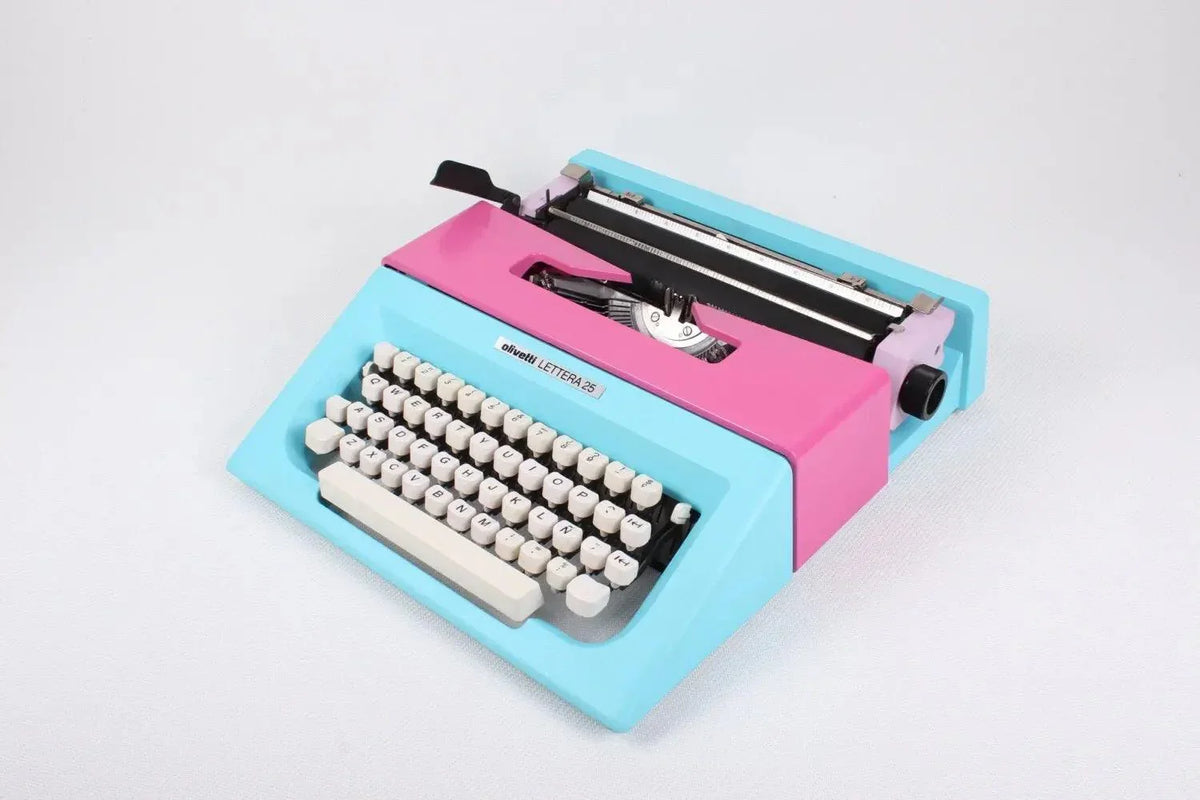 Olivetti Lettera 25 Blue, Lilac, Pink, Vintage Typewriter, Refurbished - ElGranero Typewriter.Company