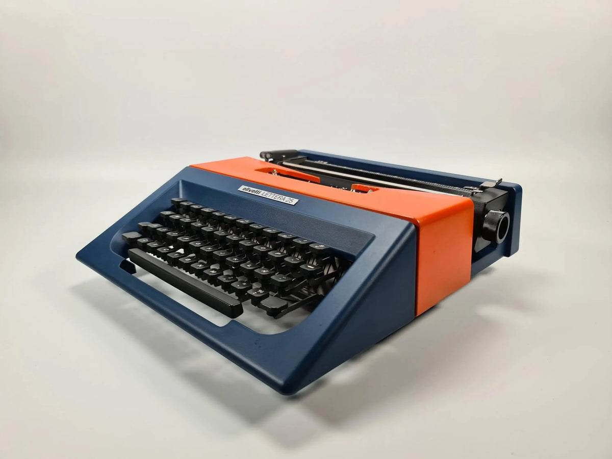 SOLD! Olivetti Lettera 25 Navy Blue / Orange, Vintage Manual Typewriter, Restored - ElGranero Typewriter.Company