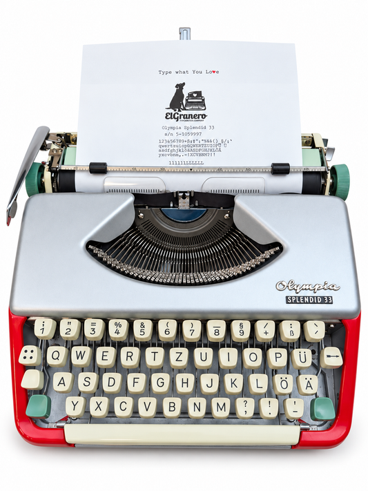 Máquina de escribir manual vintage Olympia Splendid 33 roja y plateada, revisada