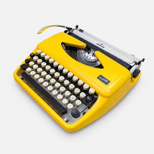 Adler Tippa Yellow Vintage Manual Typewriter, Spanish QWERTY, Cursive Typeface, Serviced