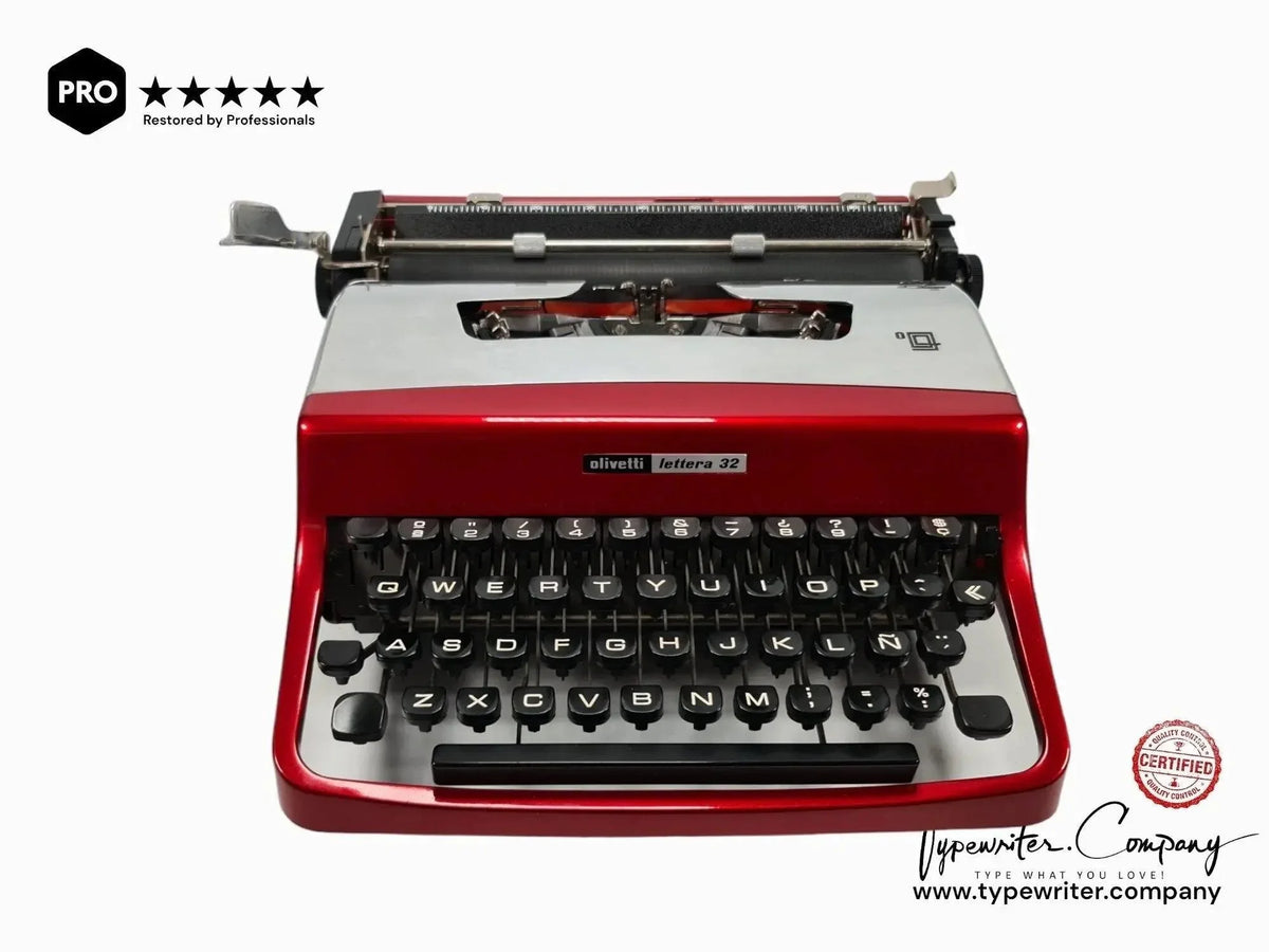 Olivetti Lettera 32 Pro Burdeos y Plata Máquina de Escribir Manual Vintage, Restaurada - ElGranero Typewriter.Company