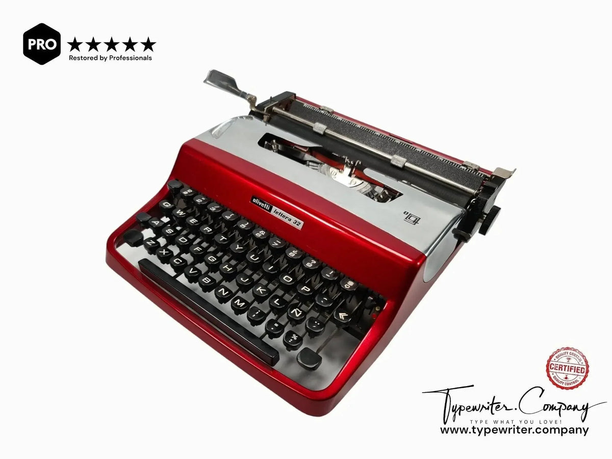 Olivetti Lettera 32 Pro Burdeos y Plata Máquina de Escribir Manual Vintage, Restaurada - ElGranero Typewriter.Company
